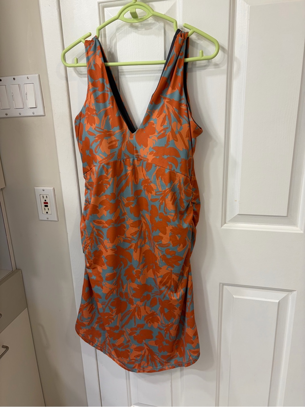 Prana Orange Floral V-Neck Midi Dress